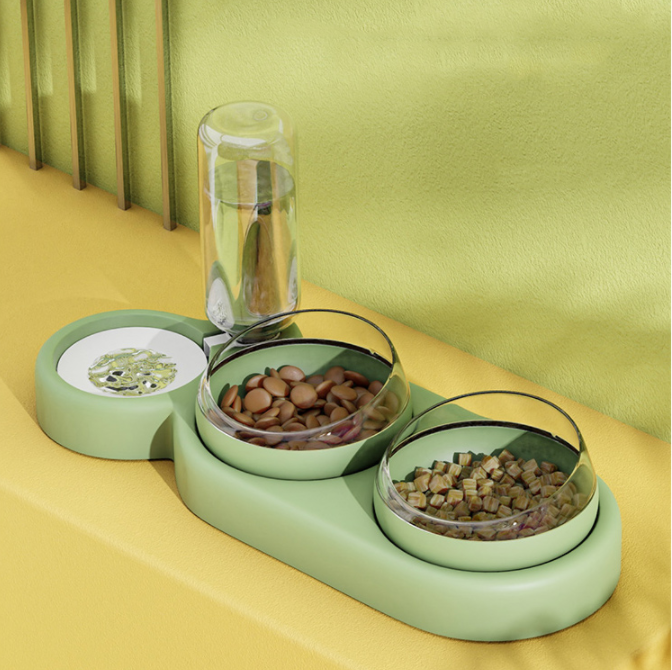 Automatic Pet Feeder with Water Fountain and Raised Stand