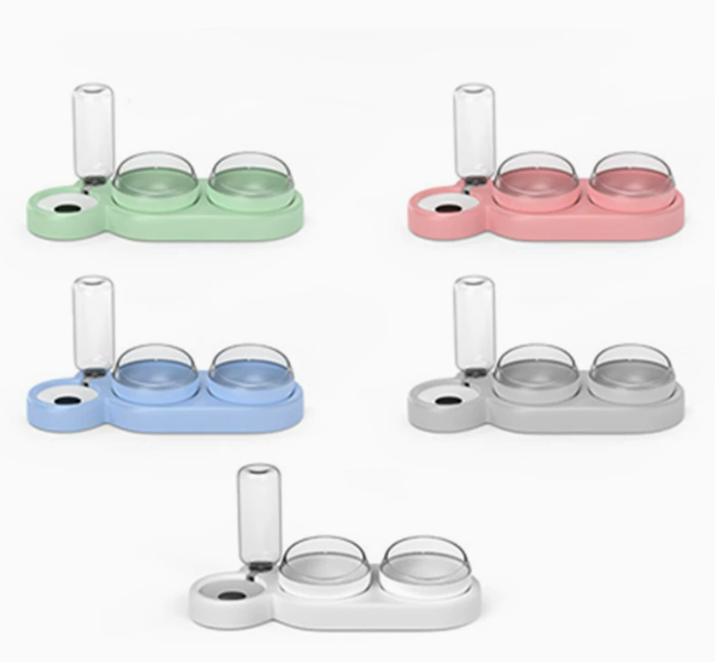 Automatic Pet Feeder with Water Fountain and Raised Stand