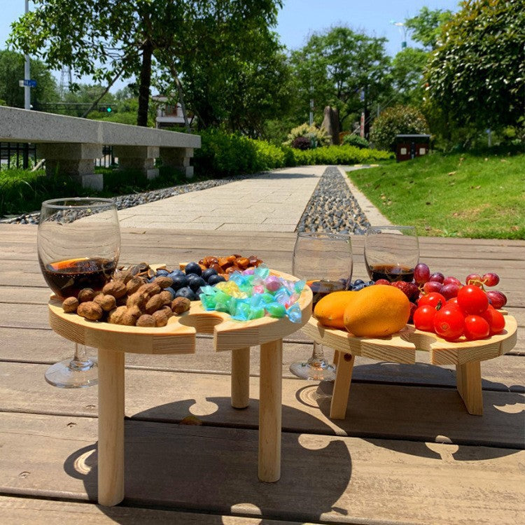 Portable Wooden Snack Table for Outdoor Use