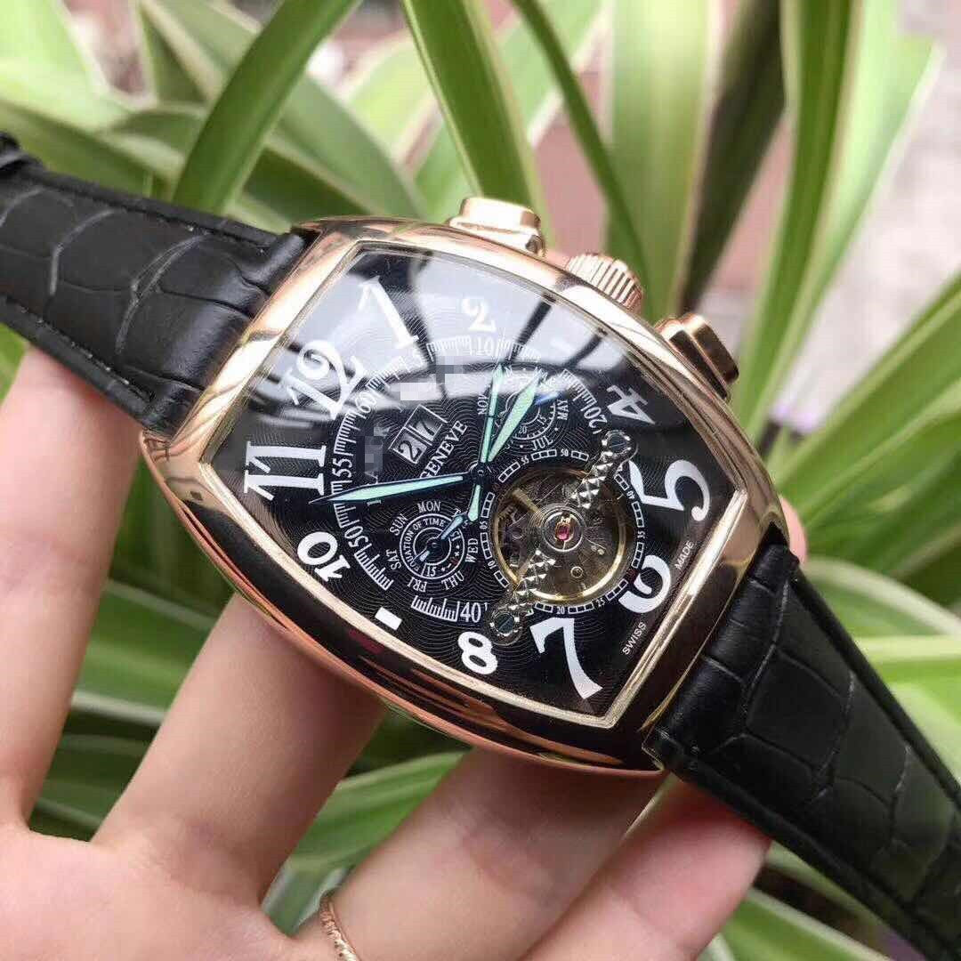 Men's Tourbillon Automatic Mechanical Watch with Leather Strap