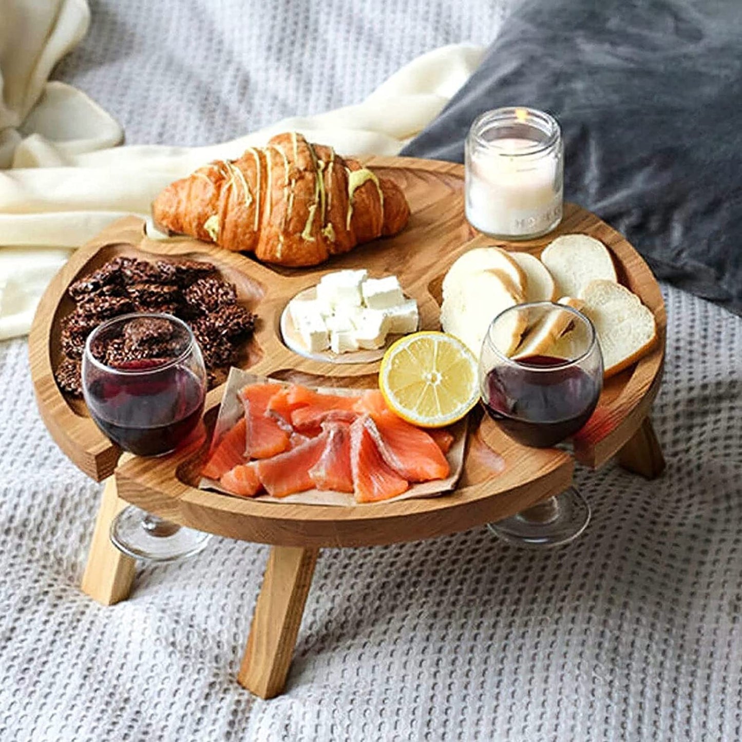 Portable Wooden Snack Table for Outdoor Use