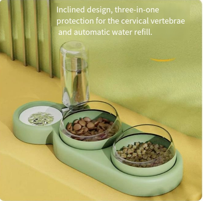 Automatic Pet Feeder with Water Fountain and Raised Stand
