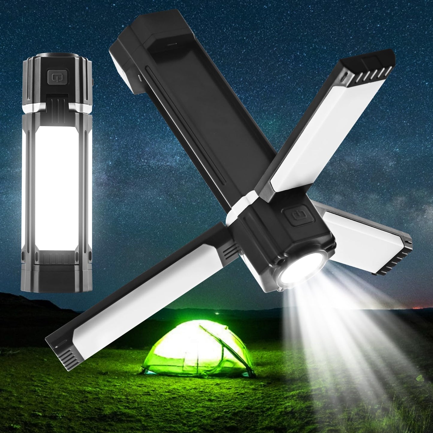 Foldable Camping Lights Rechargeable 3000mAh PowerBank 1500 LM Portable Flashlight 5 Modes LED Tent Lights for CampingEssential Waterproof Camping Light for Hiking Camping Essentials