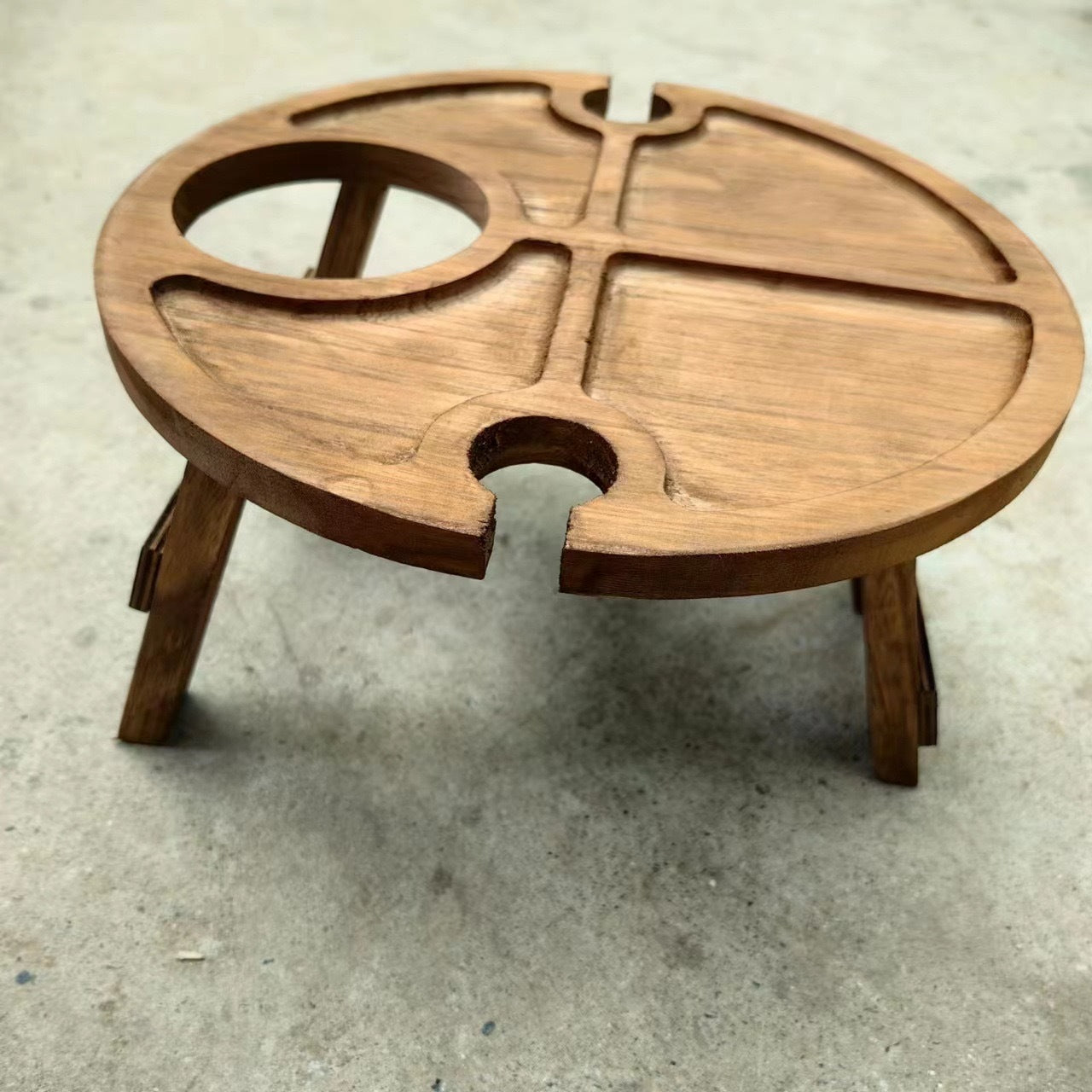 Portable Wooden Snack Table for Outdoor Use
